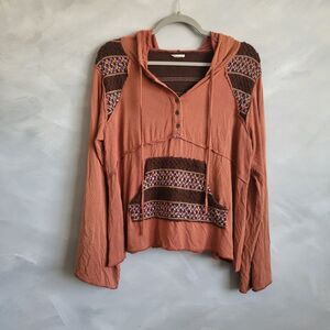 POL Patchwork Pullover Rayon Blend Lightweight Hoodie Size L